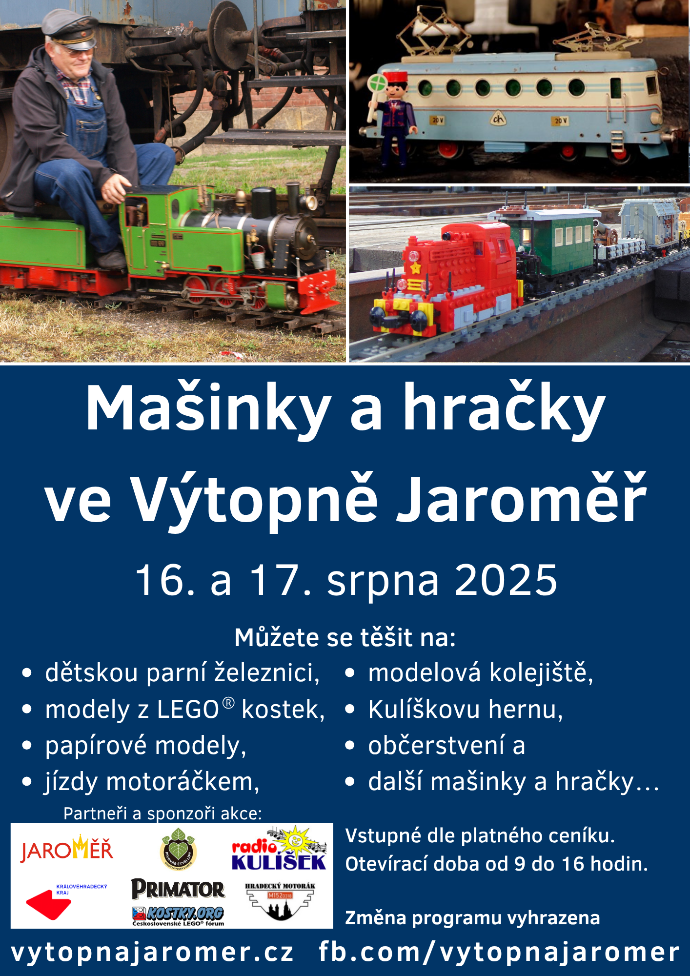 Plakát k akci Mašinky a hračky ve Výtopně Jaroměř