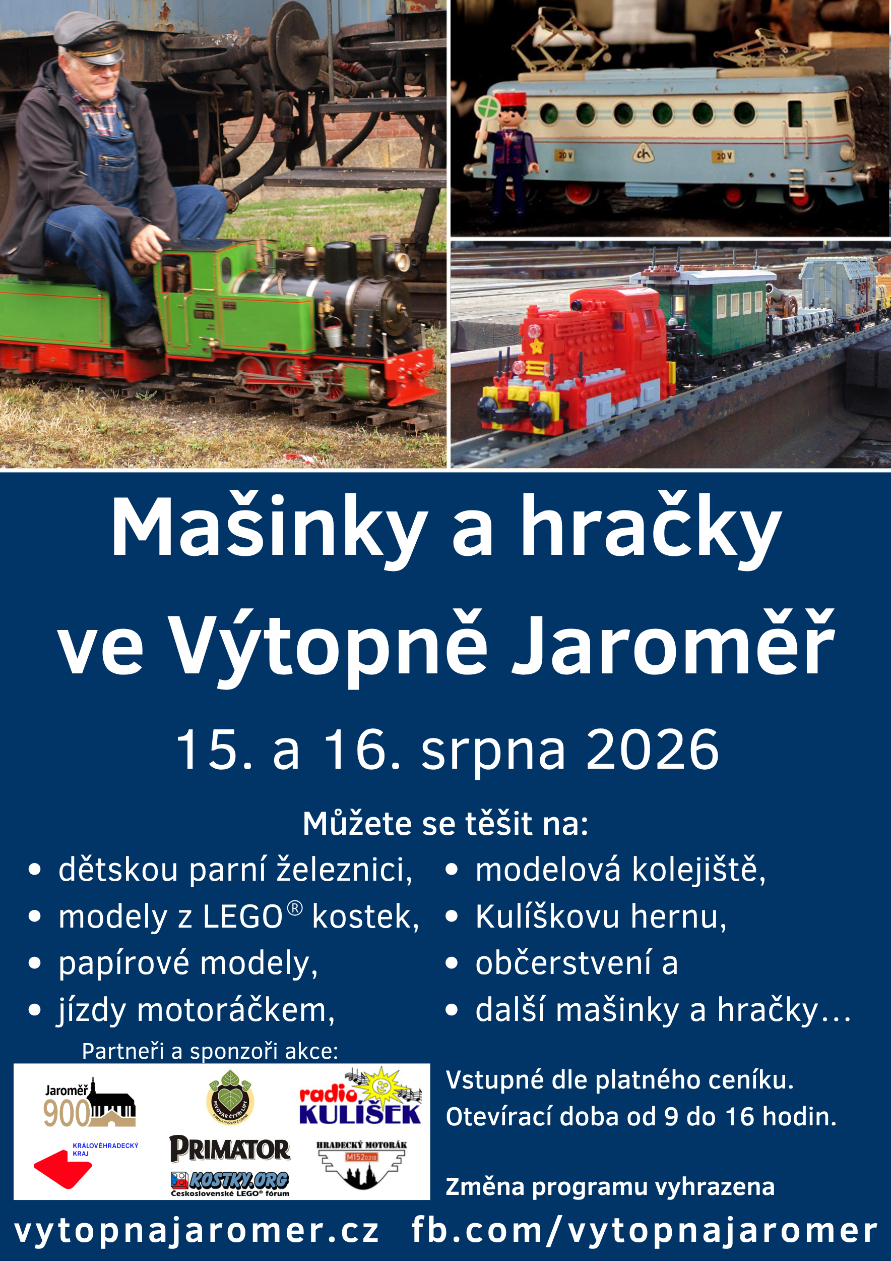 Plakát k akci Mašinky a hračky ve Výtopně Jaroměř