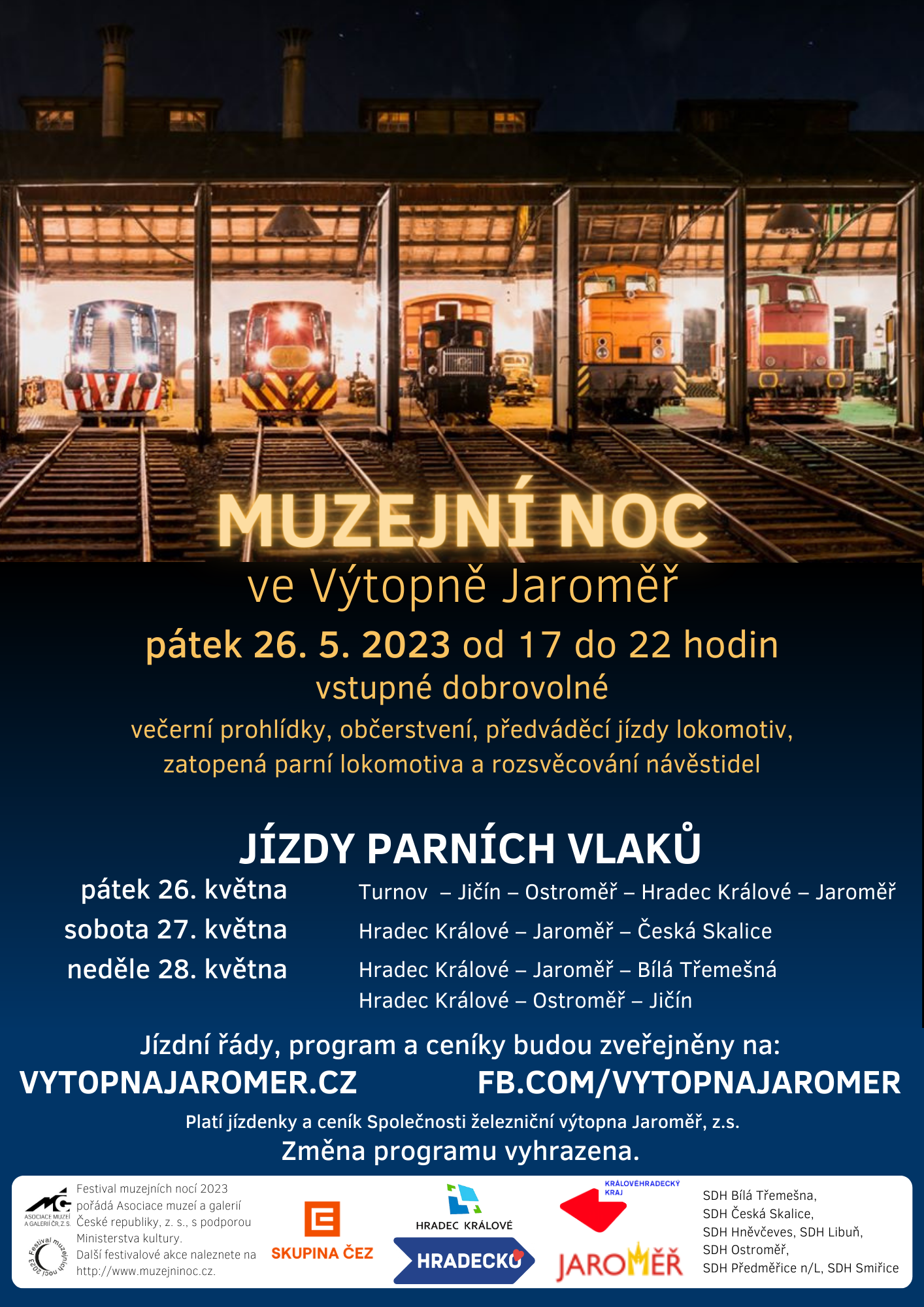 Muzejní noc a jízdy parních vlaků 2023