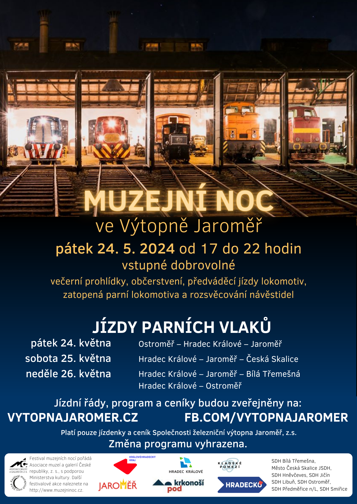 Muzejní noc a jízdy parních vlaků 2024